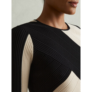 REISS JEM Knitted Colourblock Asymmetric Midi Dress